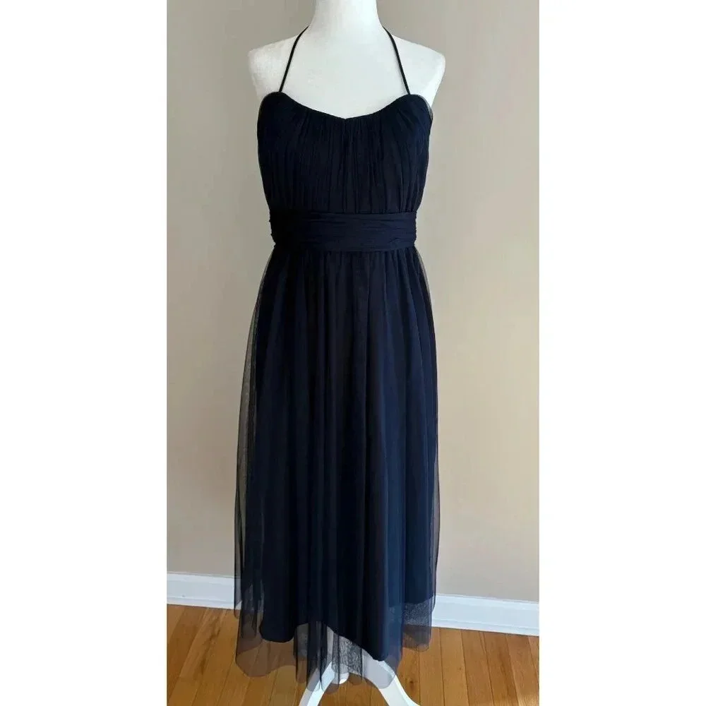 Amsale NWT Short Bridesmaid Prom Party Dress Navy Blue Halter Tulle Size 10 - Picture 3 of 12